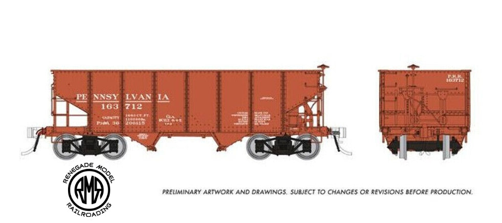 Rapido 148018 HO Pennsylvania Early PRR GLa 2-Bay Hopper (6 Pack)