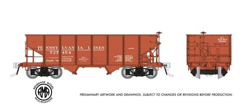 Rapido 148019 HO Pennsylvania Lines PRR GLa 2-Bay Hopper (6 Pack)