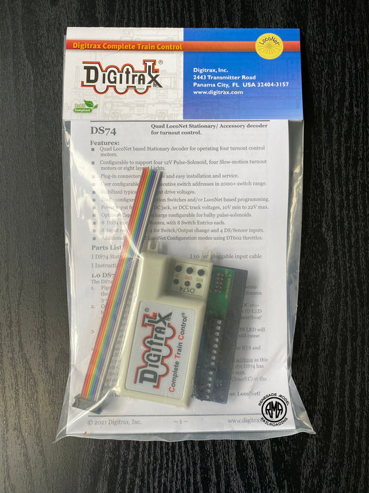 Digitrax DS74 Quad Switch Machine Turnout Stationary DCC Decoder