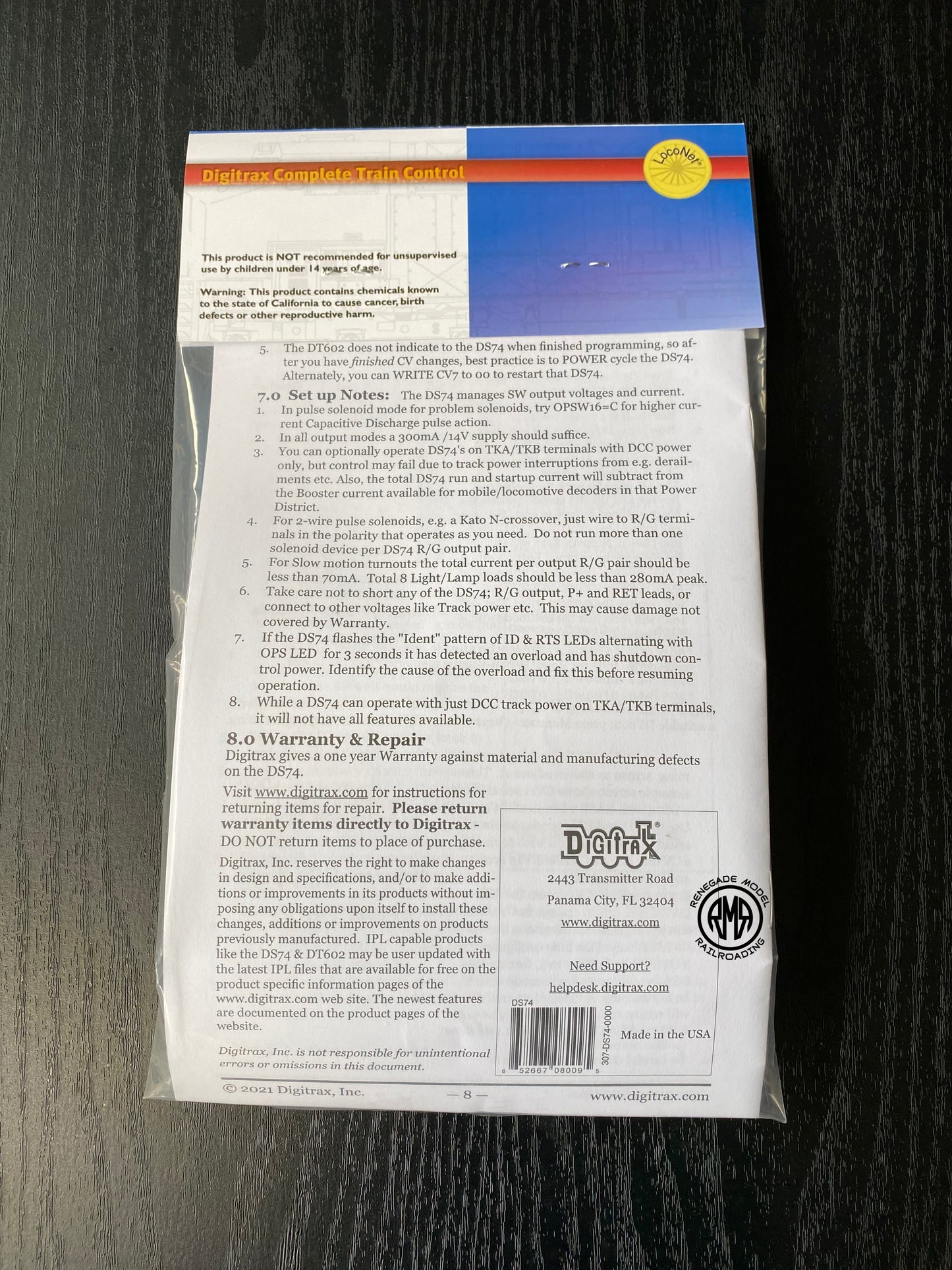 Digitrax DS74 Quad Switch Machine Turnout Stationary DCC Decoder