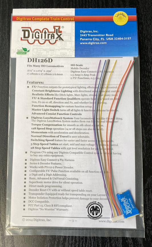 Digitrax DH126D 1.5 Amp 9 Pin Wired Decoder