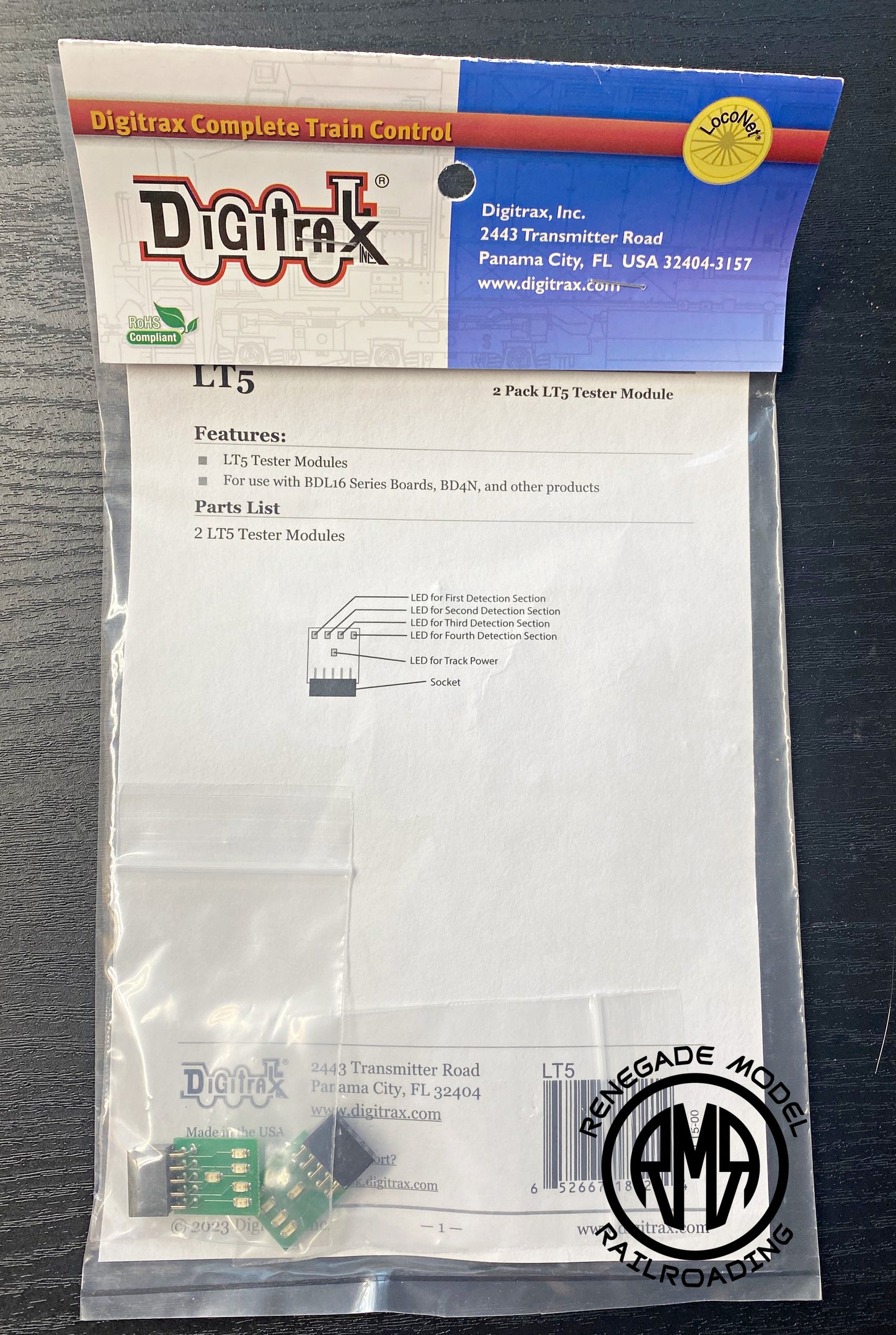 Digitrax LT5 Tester 2 pack Use with BDL168 BD4N and more 5 LED