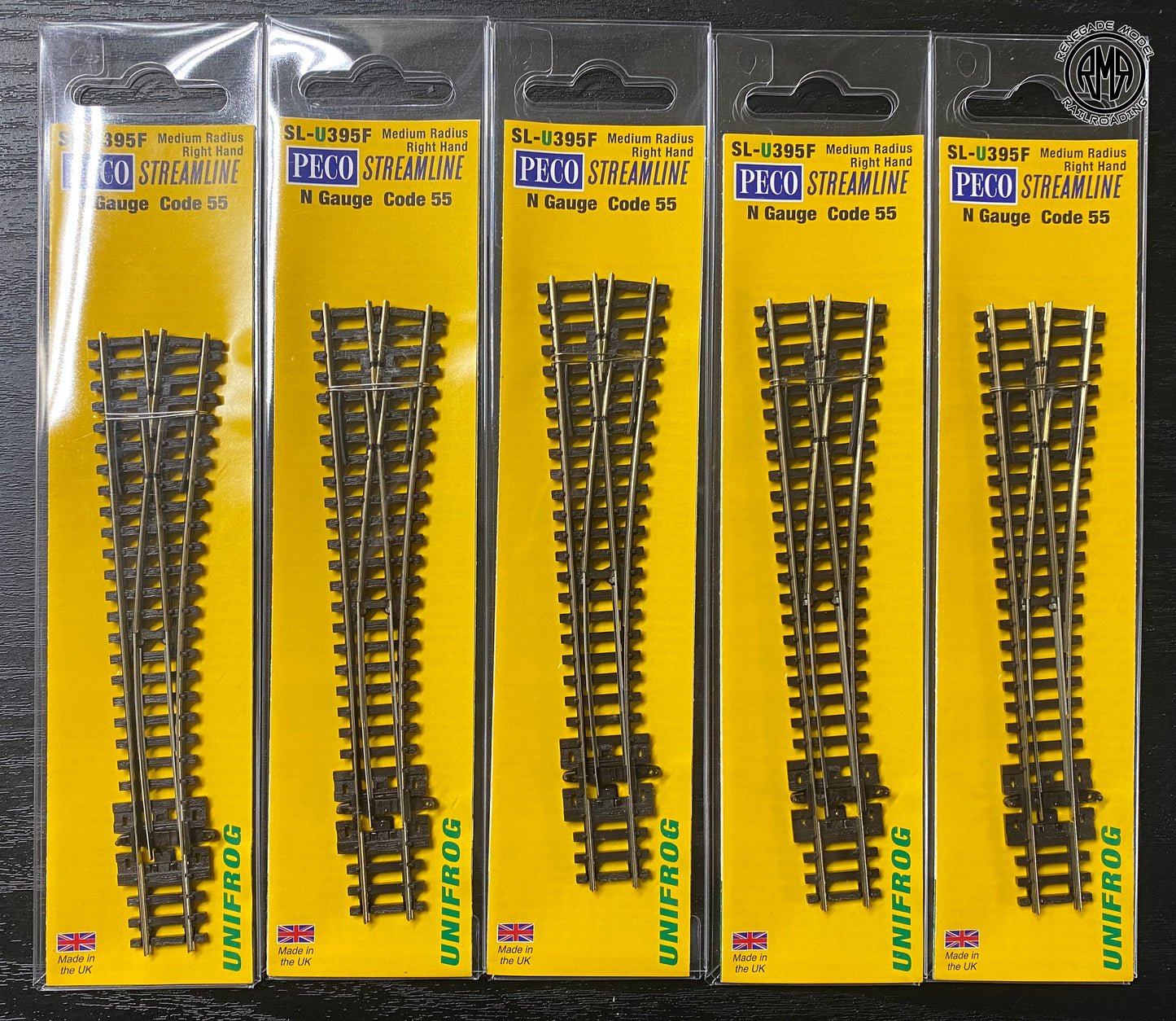 Peco SL-U395F SL-U396F Unifrog Medium Radius Right/Left Hand Turnout Code 55 Set