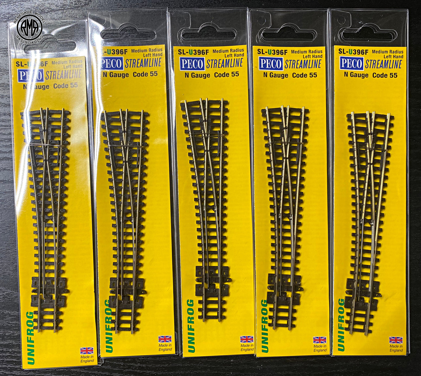 Peco SL-U395F SL-U396F Unifrog Medium Radius Right/Left Hand Turnout Code 55 Set