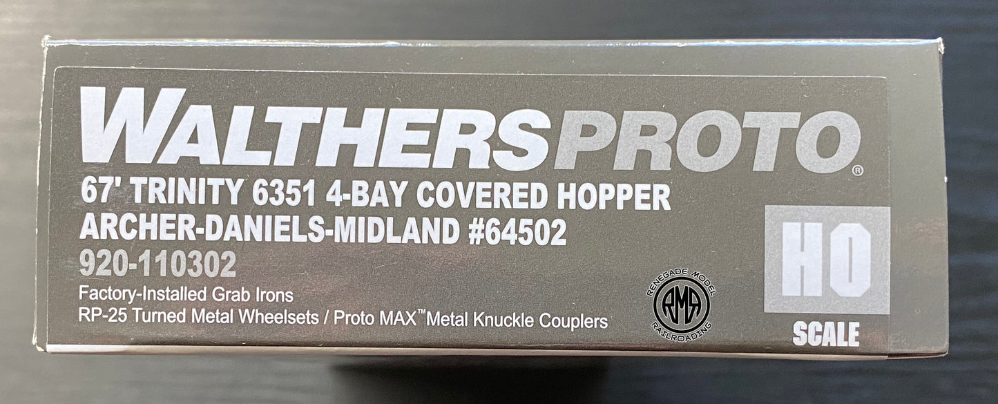 Walthers 920-110302 HO Scale ADMX 67' Trinity 6351 4-Bay Covered Hopper #64502