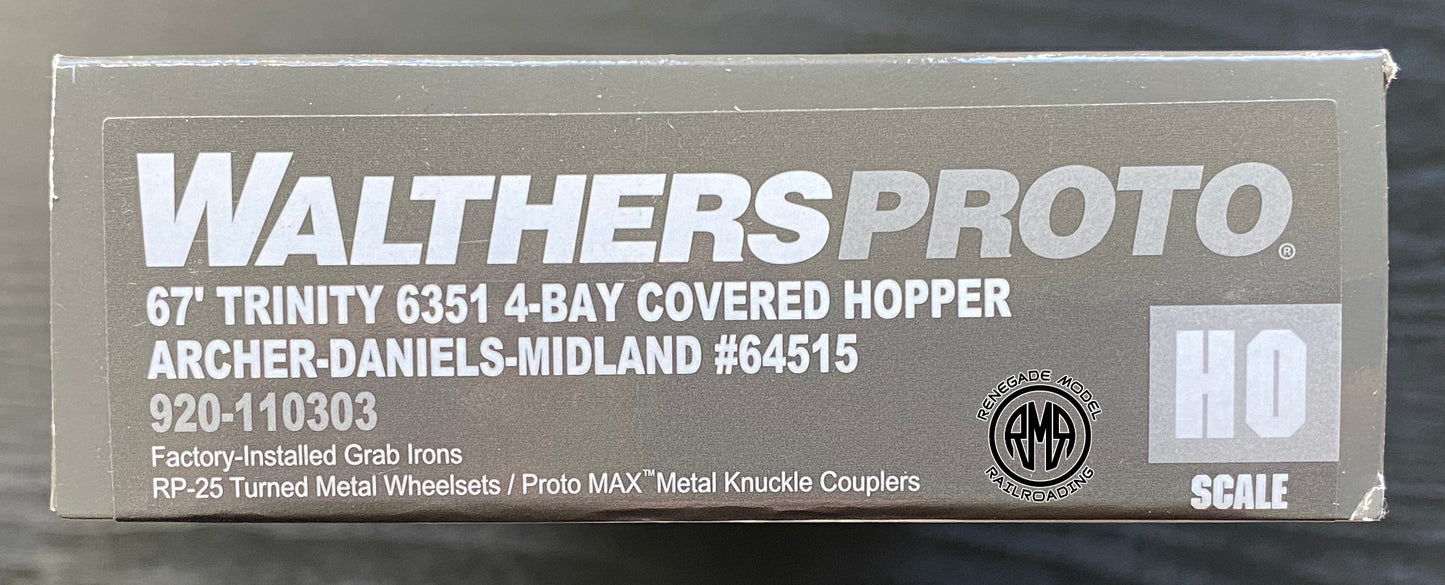 Walthers 920-110303 HO Scale ADMX 67' Trinity 6351 4-Bay Covered Hopper #64515