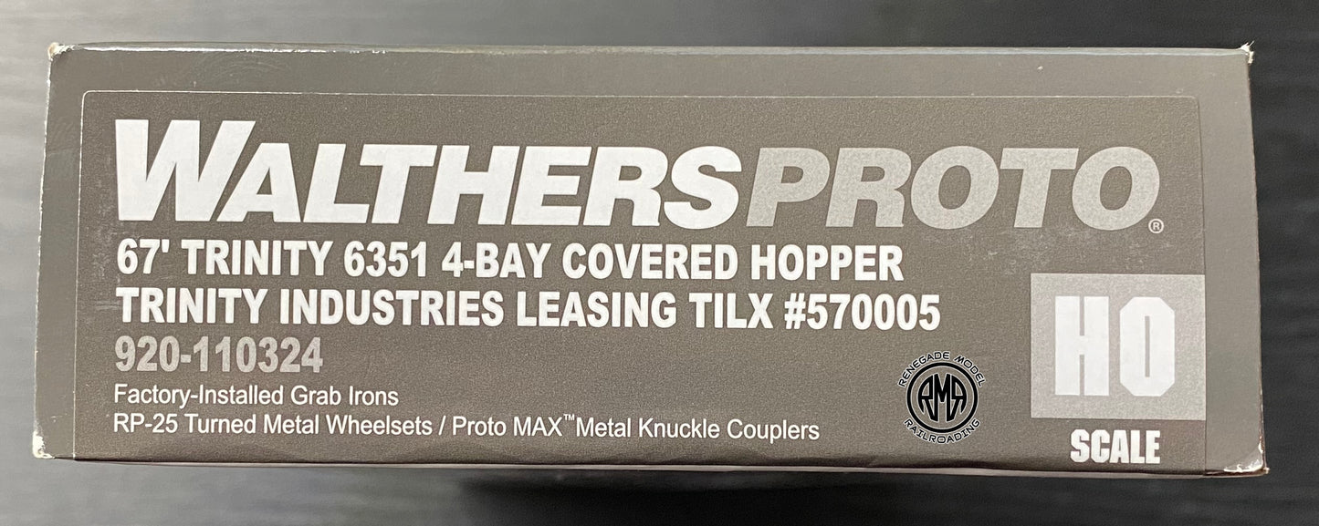 Walthers 920-110324 HO Scale TILX 67' Trinity 6351 4-Bay Covered Hopper #570005