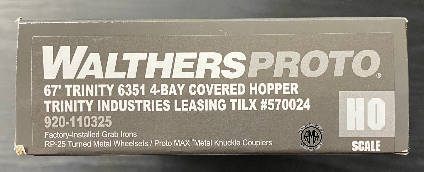Walthers 920-110325 HO Scale TILX 67' Trinity 6351 4-Bay Covered Hopper #570024