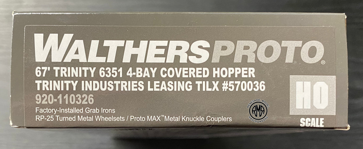 Walthers 920-110326 HO Scale TILX 67' Trinity 6351 4-Bay Covered Hopper #570036
