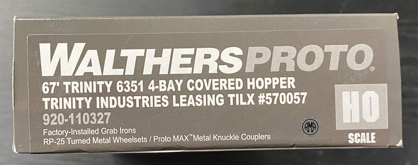 Walthers 920-110327 HO Scale TILX 67' Trinity 6351 4-Bay Covered Hopper #570057