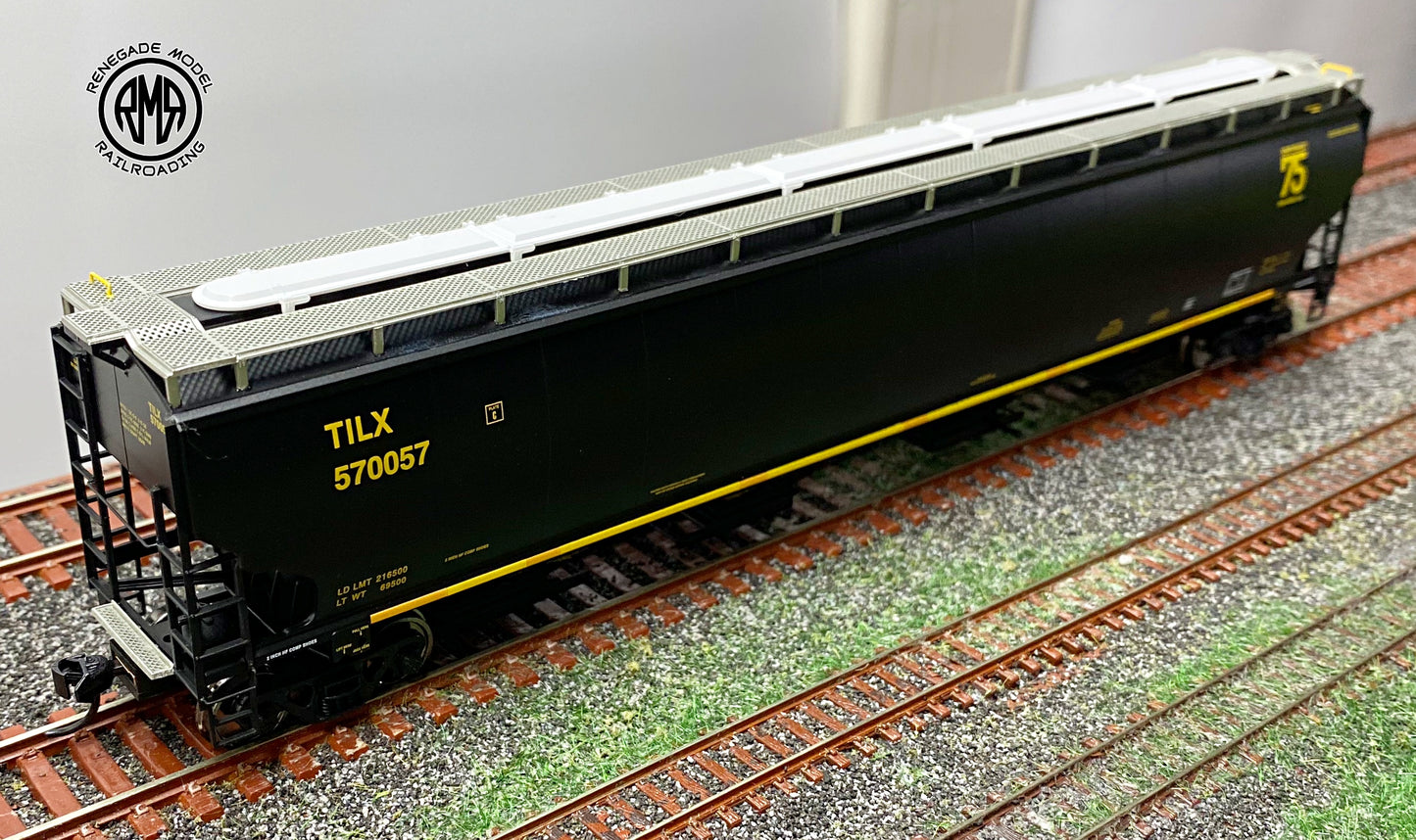 Walthers 920-110327 HO Scale TILX 67' Trinity 6351 4-Bay Covered Hopper #570057