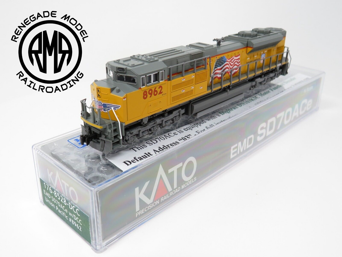 Kato 1768528DCC N Scale EMD SD70ACE UP #8962 US Flag Nose Headlight DCC