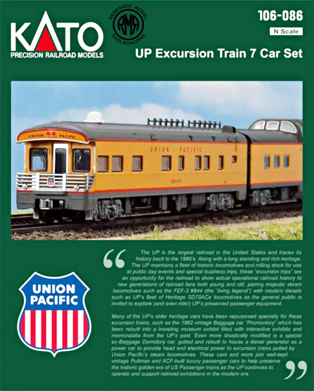 Kato 106-086 N Union Pacific UP Excursion Train 7-Car Set
