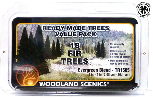 Woodland Scenics TR1585 Ready Made Evergreen Fir Trees 2" 4" Value Pack (18) pcs