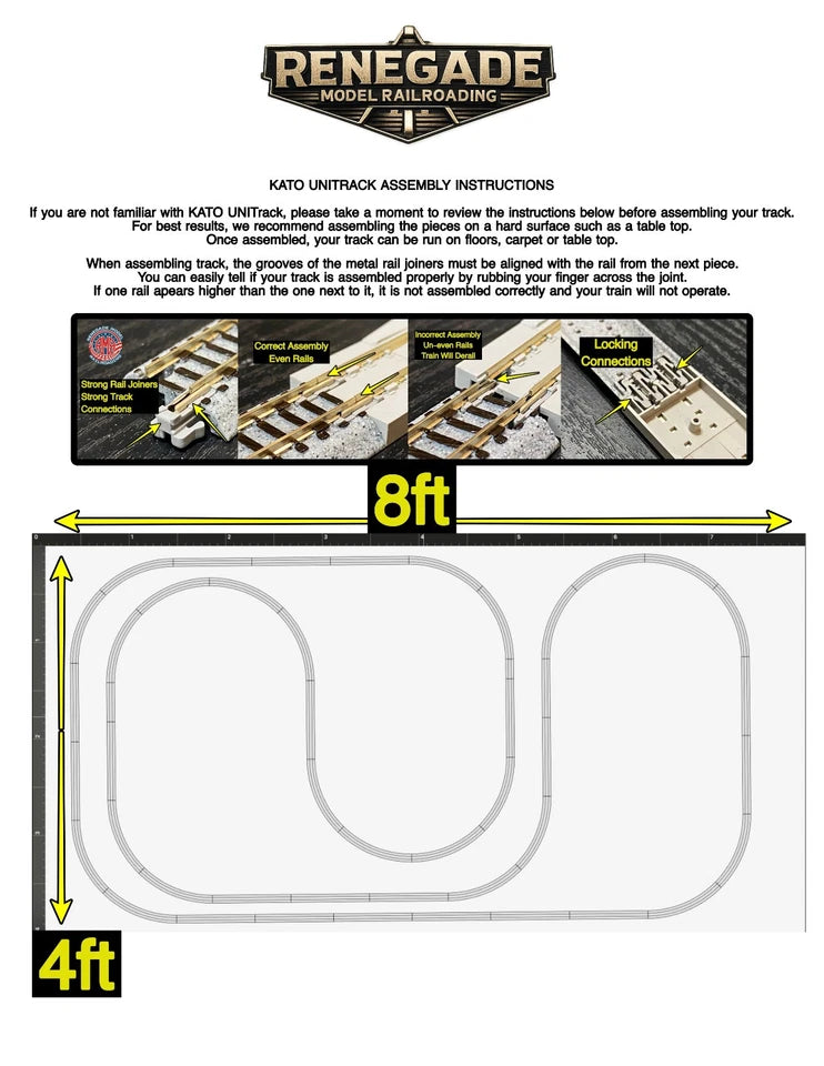 Kato N Scale Nickel Silver UNI Track 4' x 8' 3 Ring Layout Set DC DCC