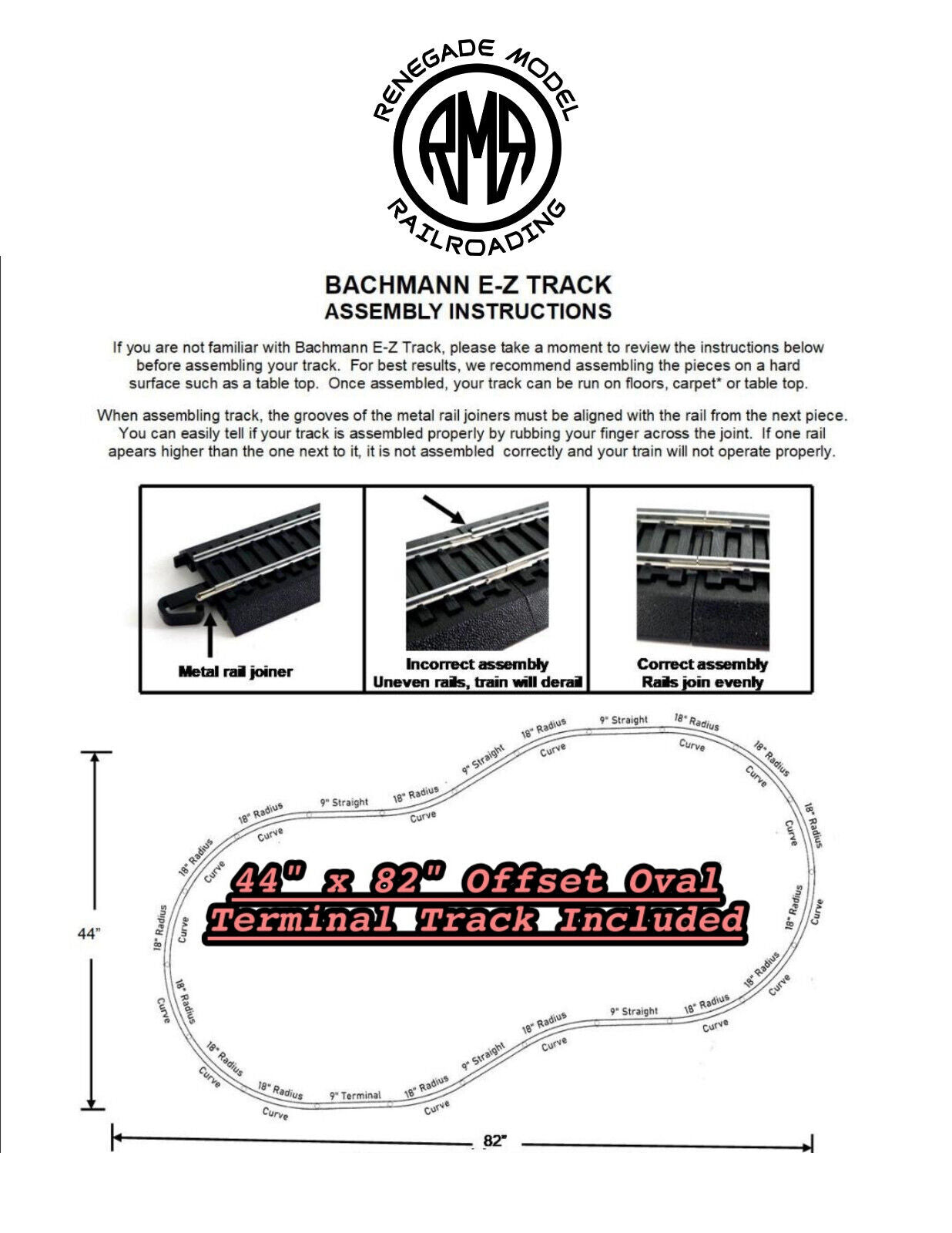 Bachmann HO Scale Nickel Silver EZ Track 44" X 82" Offset Oval Set Model Train