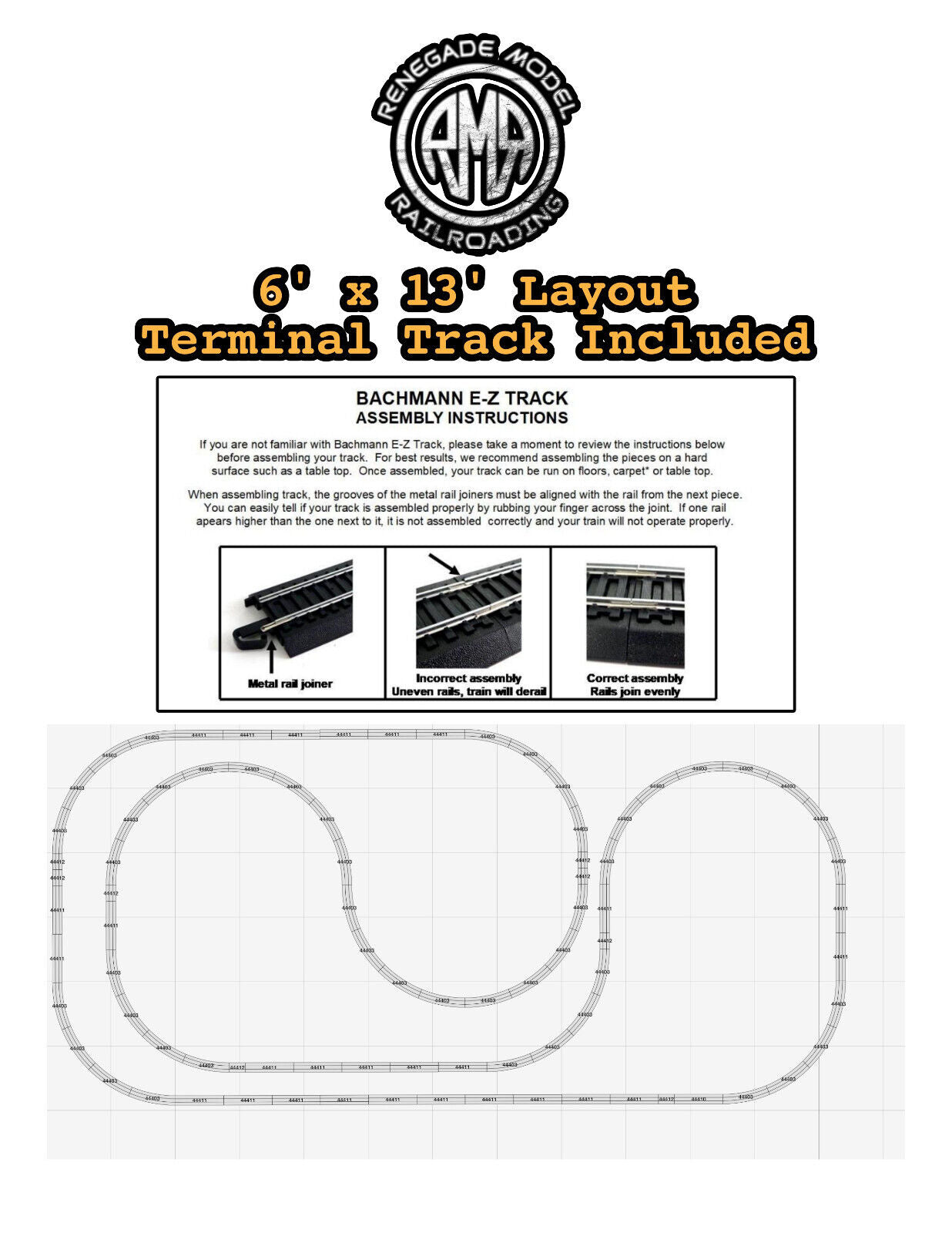 Bachmann HO Scale EZ Track 22" Radius 72" x 156" 3 Ring Set Model Trains