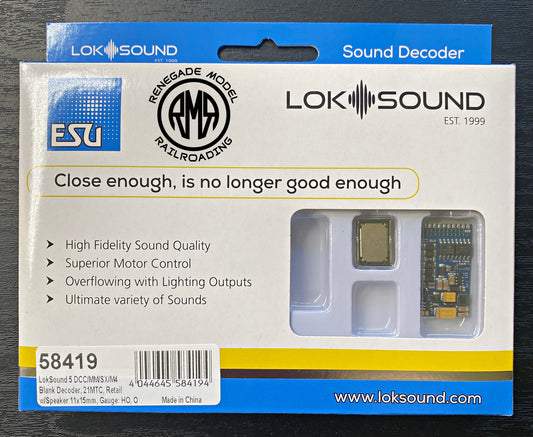 ESU 58419 LokSound V5.0 DCC/MM/SX/M4 21 MTC Pin Sound Decoder Sugar Cube