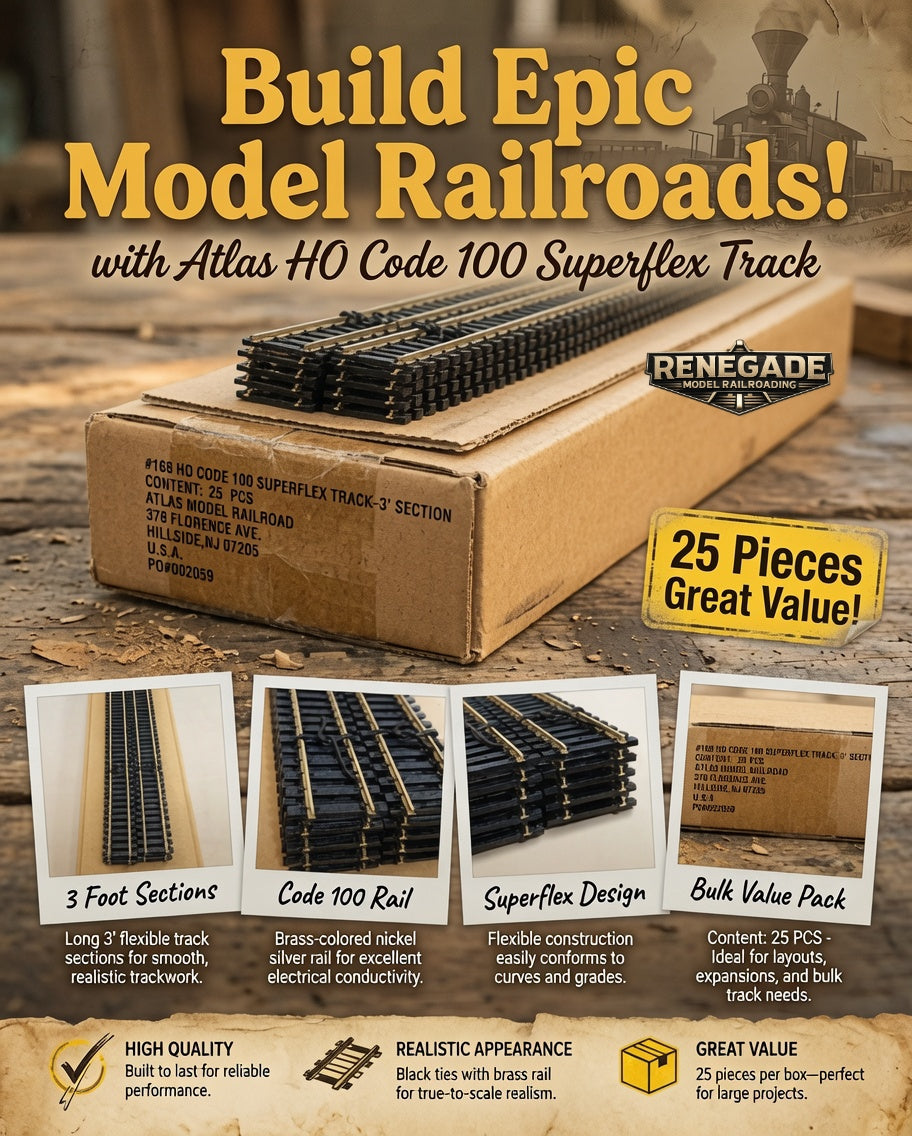 Atlas 168 HO Code 100 Super-Flex Nickel Silver Track 36" (25 Pieces)