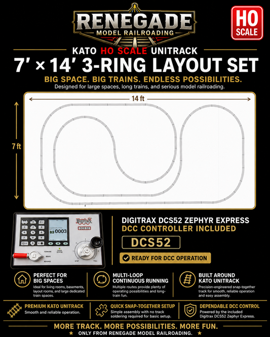 Kato HO Scale Nickel Silver Unitrack 7' x 14' 3-Ring Layout Set DCS52 DCC