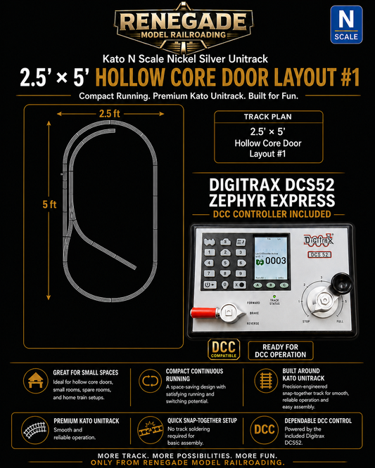 KATO N Scale Unitrack 2.5' x 5' Hollow Core Door #1 Layout + Digitrax DCS52 DCC