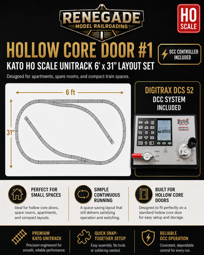Kato HO Scale Unitrack Hollow Core Door #1 6' x 31" Layout Set w/ Digitrax DCC