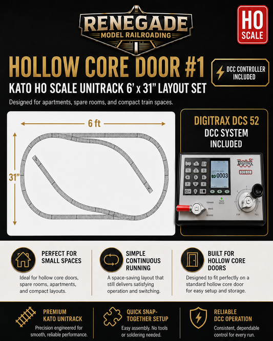 Kato HO Scale Unitrack Hollow Core Door #1 6' x 31" Layout Set w/ Digitrax DCC
