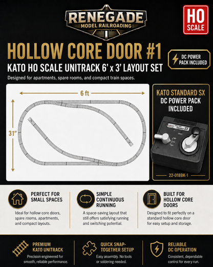 Kato HO Scale Unitrack Hollow Core Door #1 6' x 31" Layout Set w/ DC Power