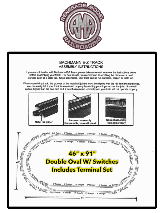 Bachmann HO Scale Nickel Silver EZ Track 46" x 91" Double Oval W/ Switches