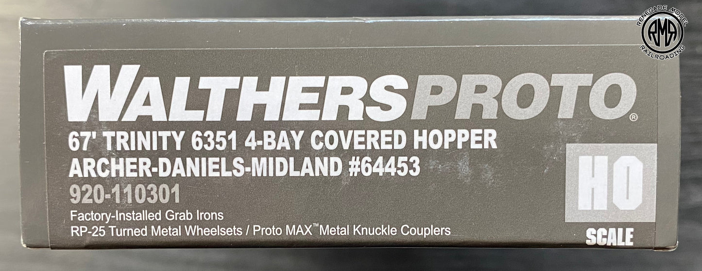 Walthers 920-110301 HO Scale ADMX 67' Trinity 6351 4-Bay Covered Hopper #64453