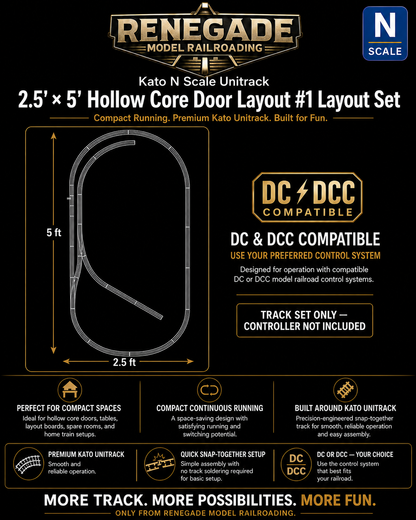 KATO N Scale 2.5’ x 5’ Hollow Core Door Layout DC DCC Ready