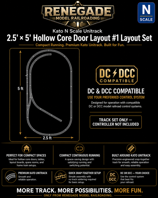 KATO N Scale 2.5’ x 5’ Hollow Core Door Layout DC DCC Ready