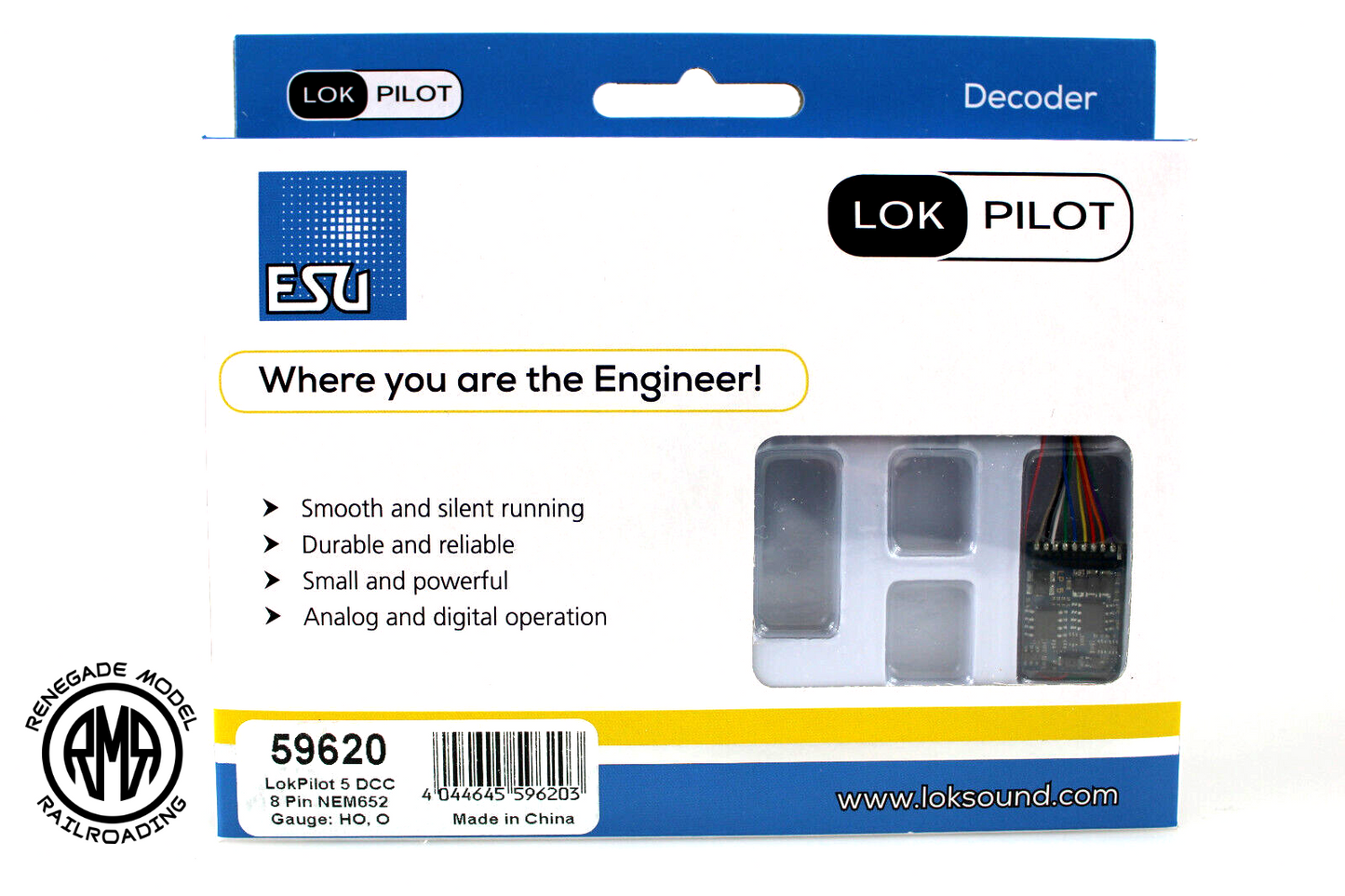 ESU 59620 LokPilot 5 DCC Mobile Decoder 8 Pin harness plug NEM652