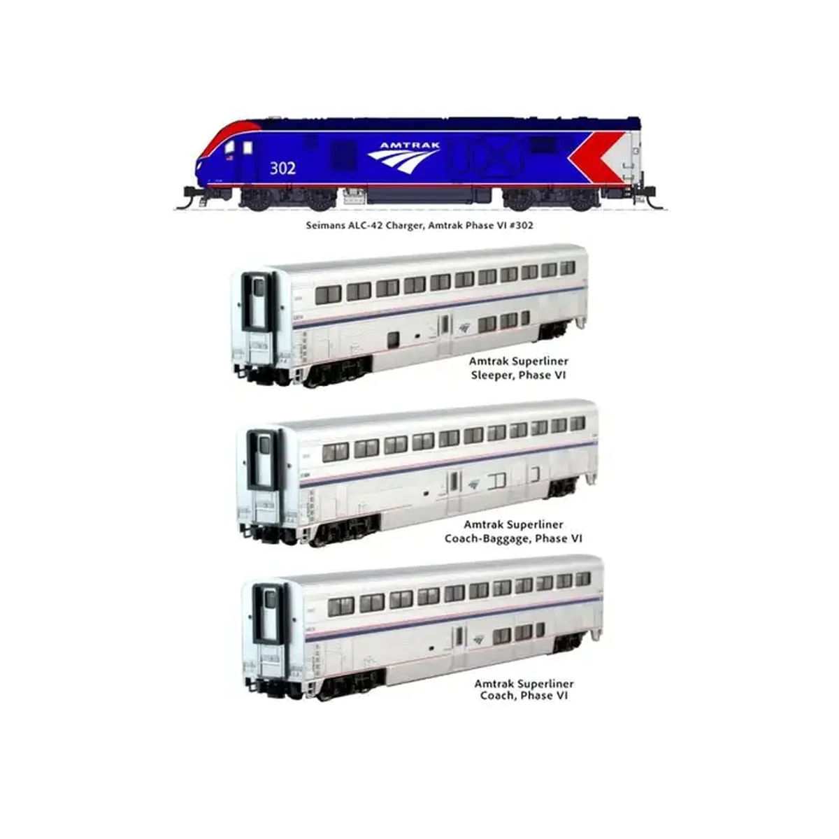 Kato 101788 N Scale Amtrak ALC-42 & Superliner Phase VI 4unit Starter Series Set